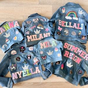 Girls Boys Personalized Custom Name Denim Jacket w/ Patches-Baby, Toddler, Teens
